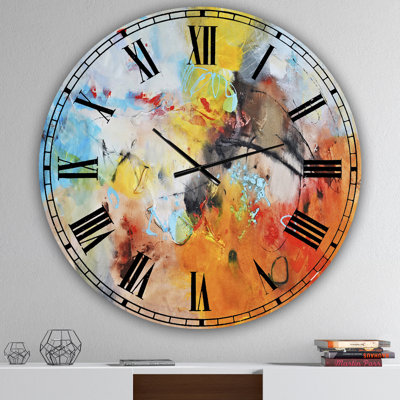 Horloge murale moderne bleue et jaune Spatters II