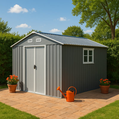 12' X 10' Durable Aluminum Frame Storage Shed With Lockable Sliding Doors & Ventilation