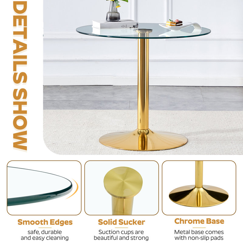 Ensemble de table de salle à manger Elegant, 3 pièces: table, 2 chaises, Gris, Doré