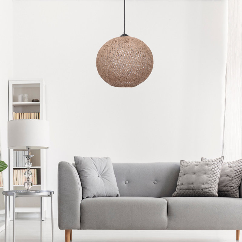 Handmade Jute Chandelier, Cream Color, 14.2 x 15.0 inches | Adjustable Cable, E27 Socket (Max 40W) | Scandinavian Solid Color Design | Perfect for Living Room & Dining Areas, Elegant & Eco-Friendly Lighting Solution