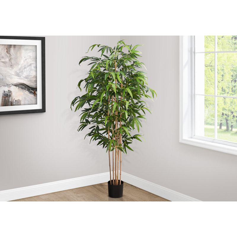 Plante artificielle, 83 po de haut, bambou, plancher, intérieur, pot, touche réelle, feuilles vertes, pot noir