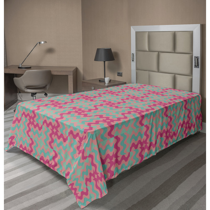 Drap plat moderne de style bohème Ambesonne, Drap plat pour lit simple TG, Écume de mer foncé / motif abstrait rose vif