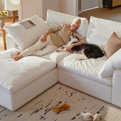 81“W Comfy Cloud Couch, Small L Shaped Sofa, Loveseat With Storage Ottoman For Small Apartment, Narrow Living Room