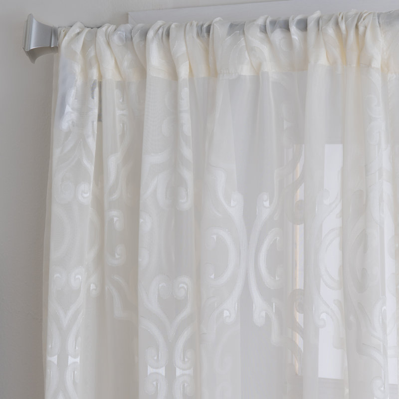 Foulton 100% Polyester Sheer Solid Clip Curtain Panel with Rod Pocket Top, Ivory, 55" W x 84" L