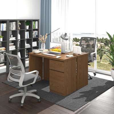  Bureau d'ordinateur avec tiroirs, bureau de travail en bois de 43 pouces, poste de travail d'ordinateur personnel avec rangement, table d'ordinateur moderne pour chambre à coucher, salon, chêne classique