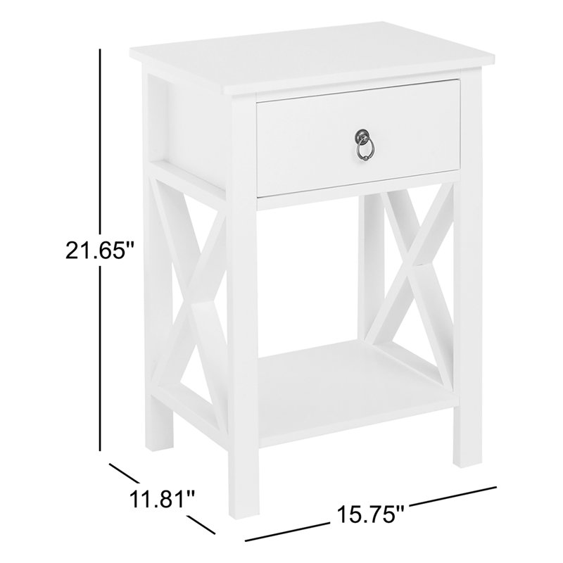 Table de chevet en bois manufacturé Grube, White, 2