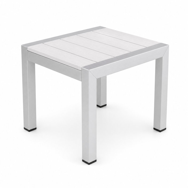 Aynura 16" W x 16" D Square Metal Outdoor Side Table, White