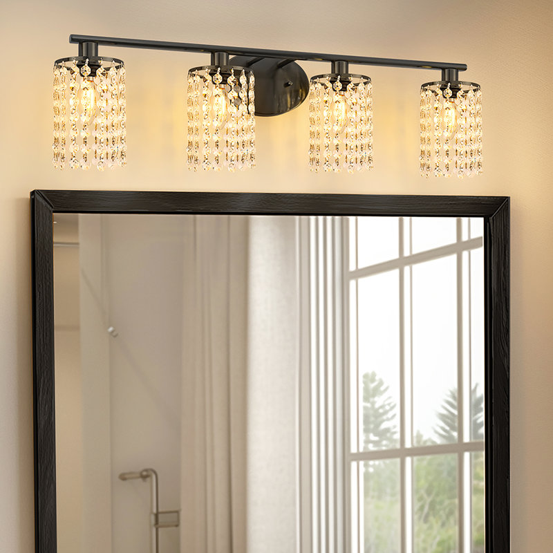 4-Light Dimmable Bathroom Vanity Light With Crystal, Matte Black