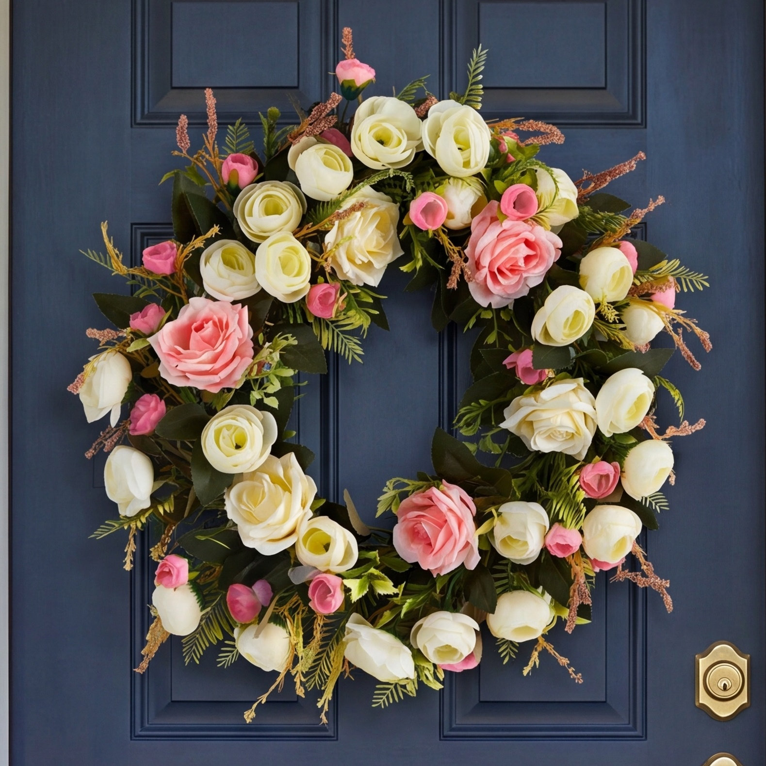 20'' Polyester Wreath, Green x White x Pink