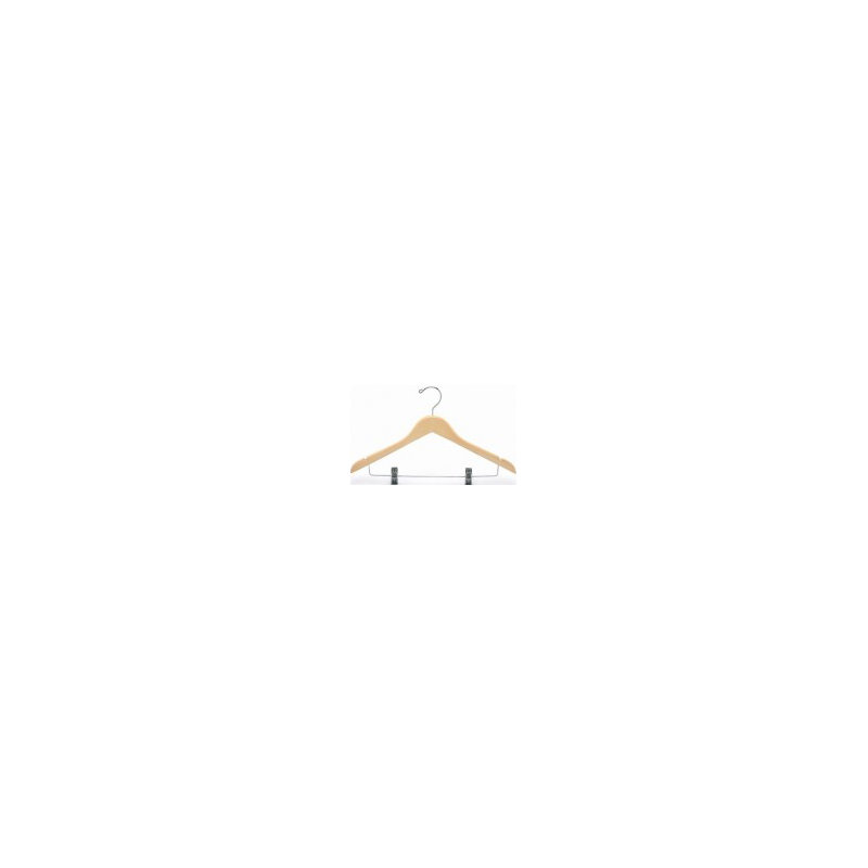 Cintre de costume plat en bois avec pince pour jupe / pantalon, Naturel