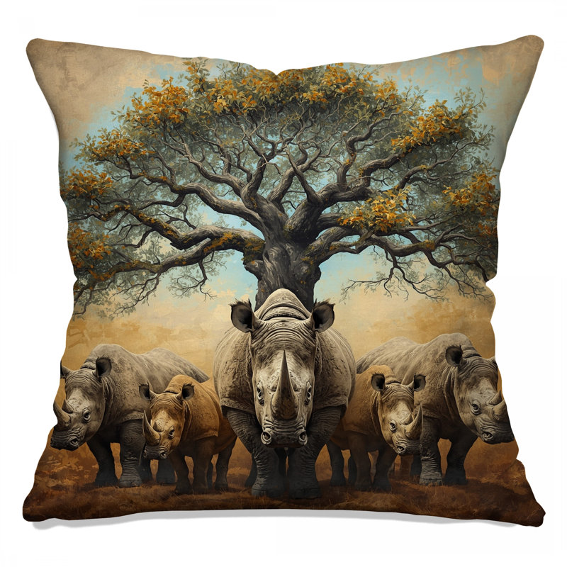 Coussins Rhinocerose Under Tree, 26 x 26 inches