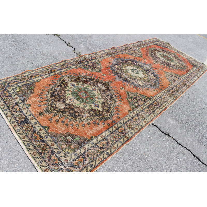 Tapis de couloir turc orange fait à la main pour un décor de couloir de style rétro