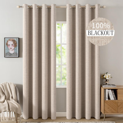 Rideaux 100% occultant et texturé en lin pour chambre à coucher avec passe-tringle isolant et isolant