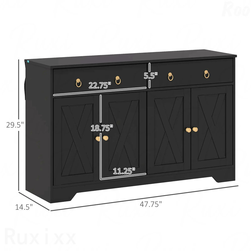 Buffet de rangement de cuisine avec portes de style grange et armoire à tiroirs