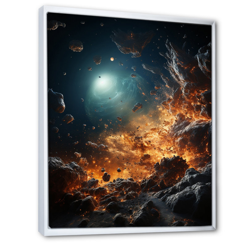 Asteroids planète orange II - impression sur toile Asteroids, H 44 po x l 34 po x P 1,5 po, Cadre flottant blanc