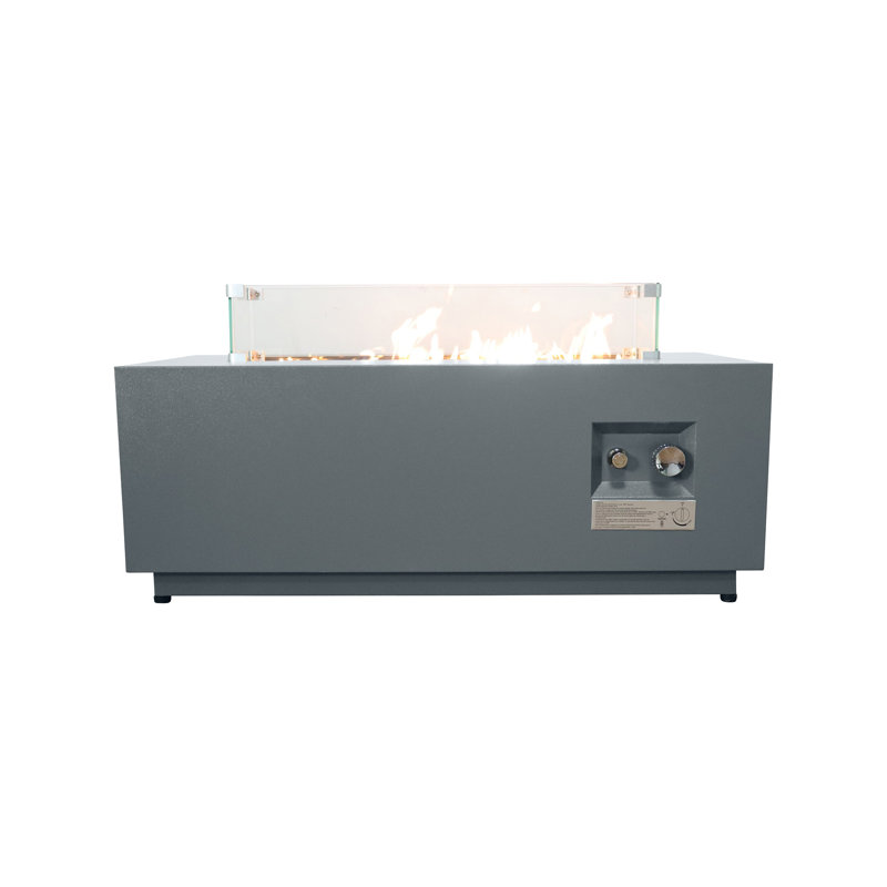 Aerin Rectangle Steel Propane Fire Pit Table, Gray