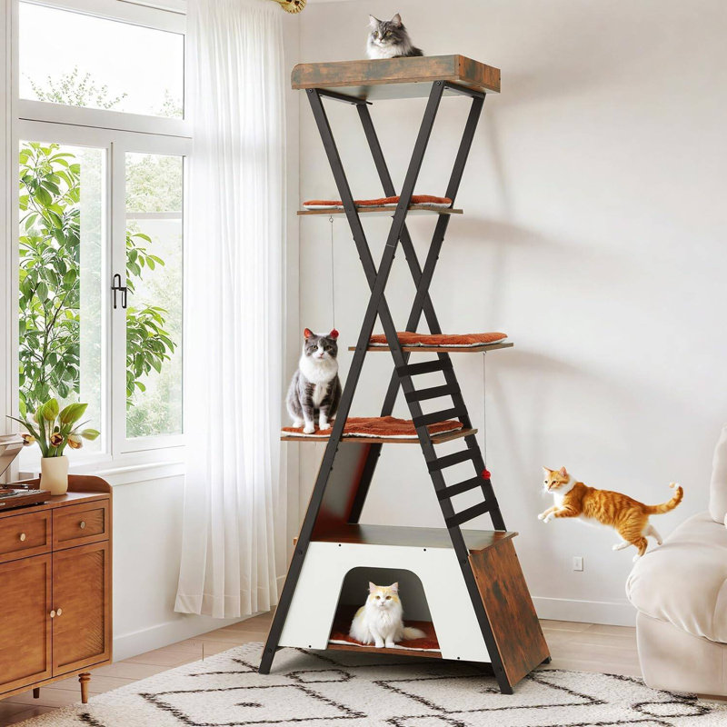 Tour pour arbre à chat 72 "moderne - Condo multi-niveaux avec planche à gratter en sisal, grottes douillettes, perchoir extra large et patins lavables