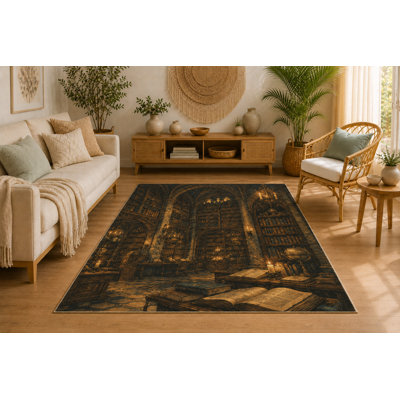 Tapis de bibliothèque rétro «Ultra Léger» 5 pi x 7 pi, tapis d'intérieur doux à poils courts avec envers antidérapant en silicone, tapis décoratif pour le salon, la chambre à coucher, le bureau