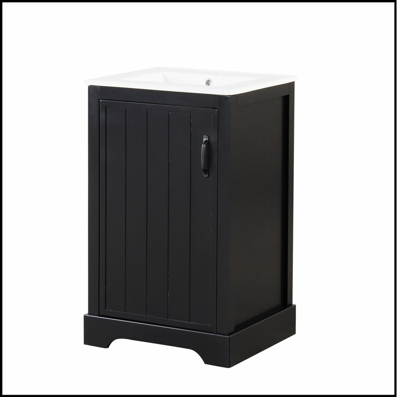 Élégant meuble-lavabo de 20 pouces avec lavabo, porte à fermeture douce, support de rangement et tablette réglable en noir