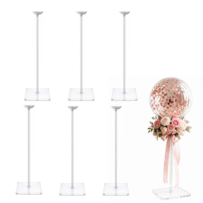 Ensemble de 6 porte-ballons en acrylique transparent avec base carrée et centre de table - hauteur de 23,62 po