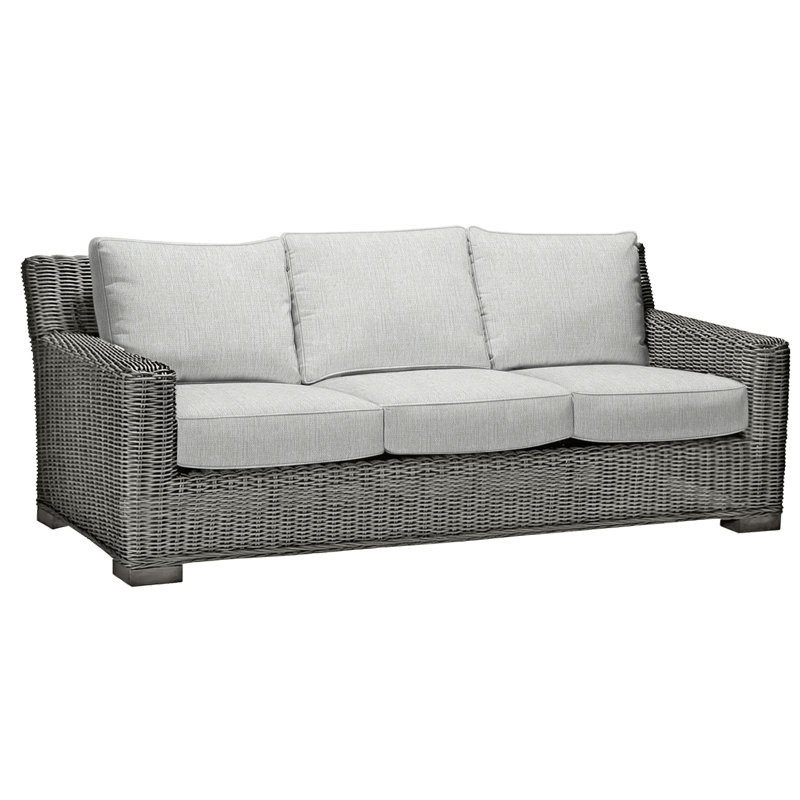 Rustic N-Dura Resin Wicker Outdoor Sofa, Bali Pearl, Slate Gray, Welt