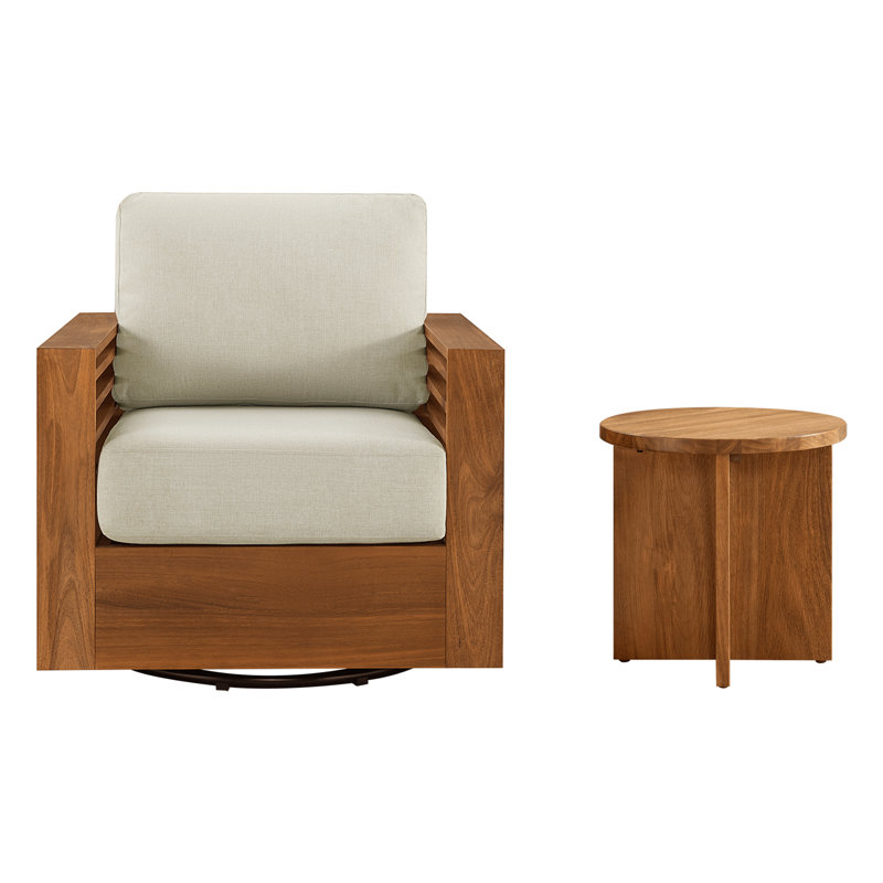 Ensemble 2 pièces de chaises pivotantes d'extérieur avec table d'appoint