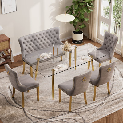 Ensemble de table de salle à manger rectangulaire avec banc pour 4-6, table de cuisine moderne et chaises avec fauteuil rembourré en velours pour salle à manger, petit espace, appartement