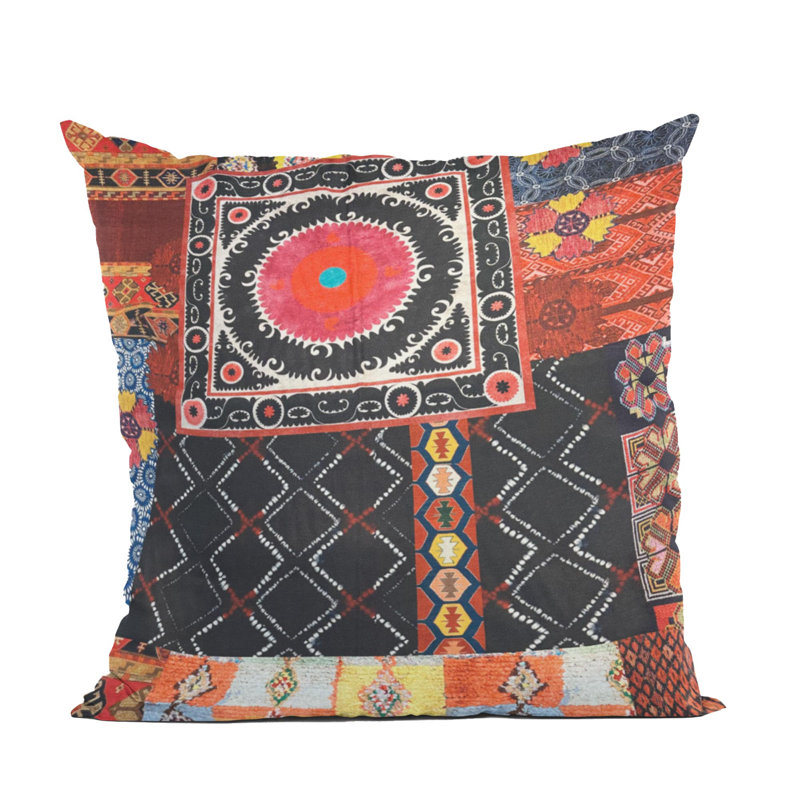 Plutus Multicolor Colorful Mosaic Patch Luxury Pillow, 20"H x 20"W, Square