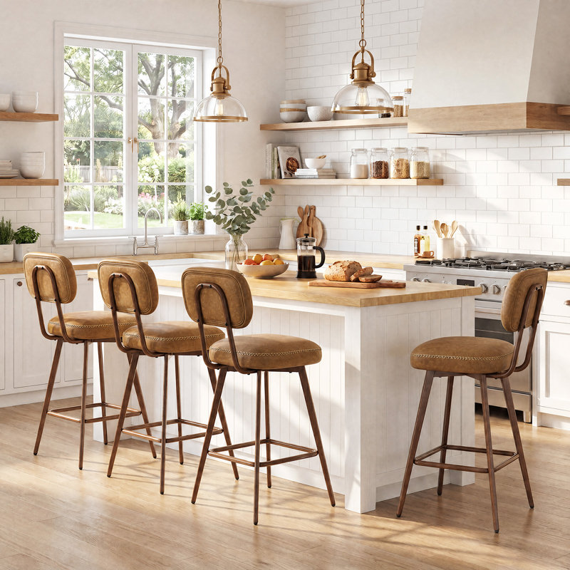 Swivel Upholstered Counter Stool with Metal Frame, Brown