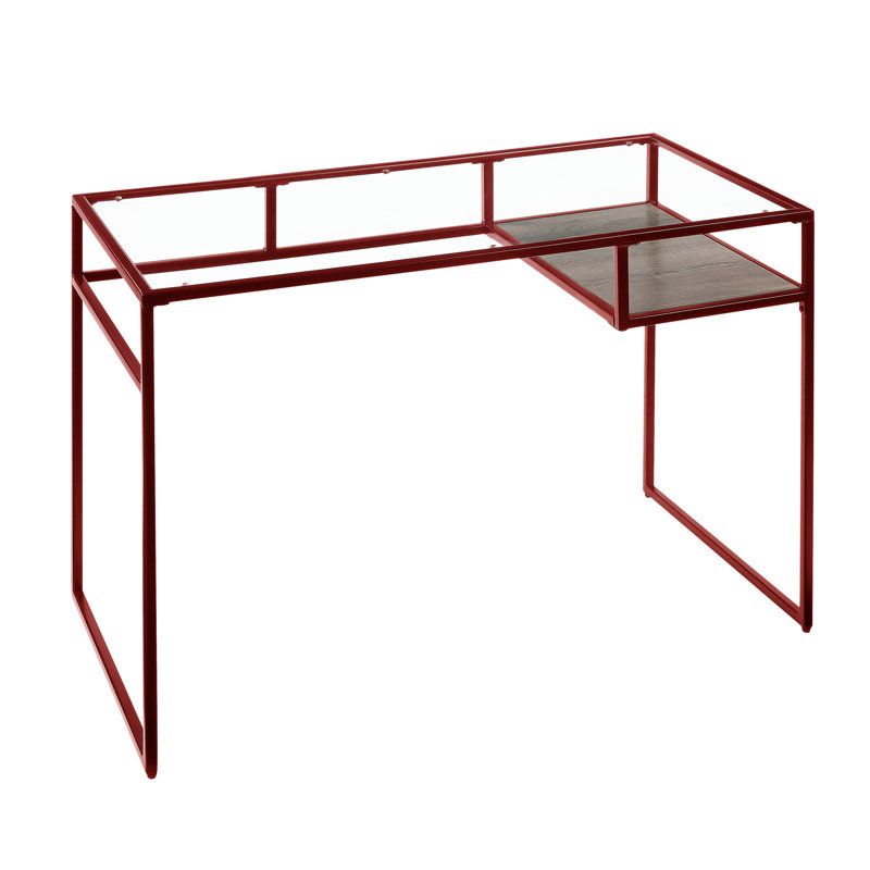 Bureau Yasin avec plateau en verre et finition rouge (sans la chaise de bureau), Rouge