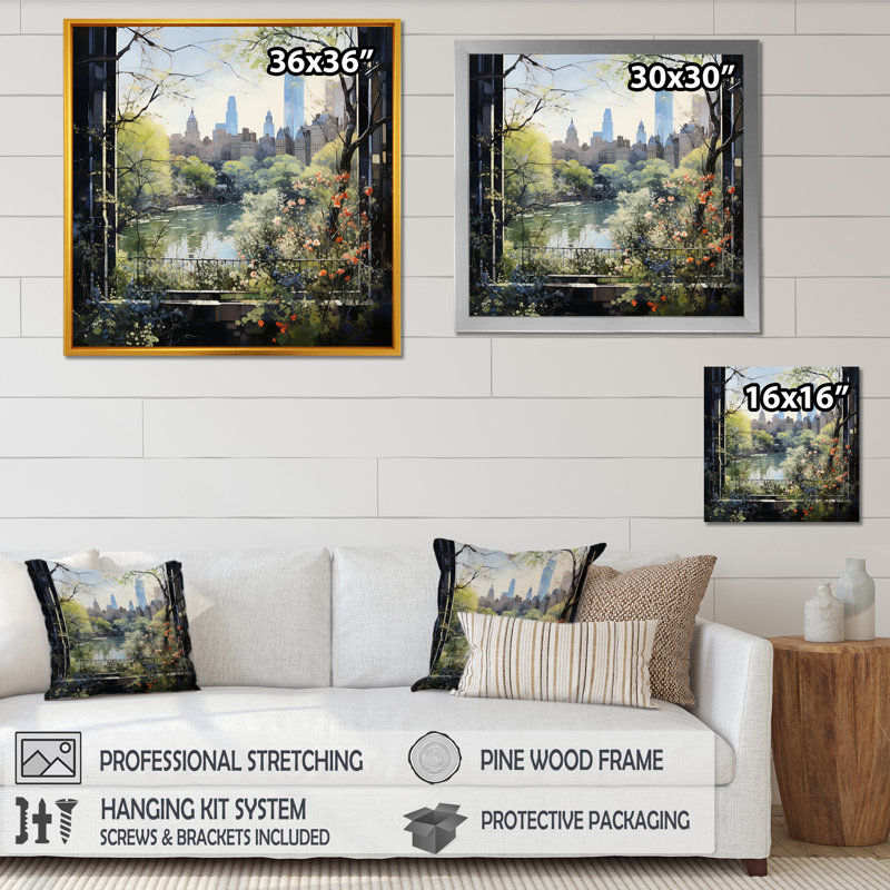 «New York Central Park Window Views I - New York City», art mural, Cadre flottant noir, 30" H x 30" W
