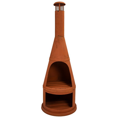 70" H Steel Outdoor Chiminea Fire Pit with Built-In Log Holder