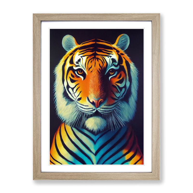 Tiger in Technicolour - Framed Print, 64cm H x 46cm W x 2cm D, Oak