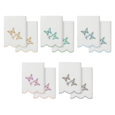 Linum Home Textiles 100% Turkish Cotton BRITNEY Scallop 2PC Embellished Hand Towel Set