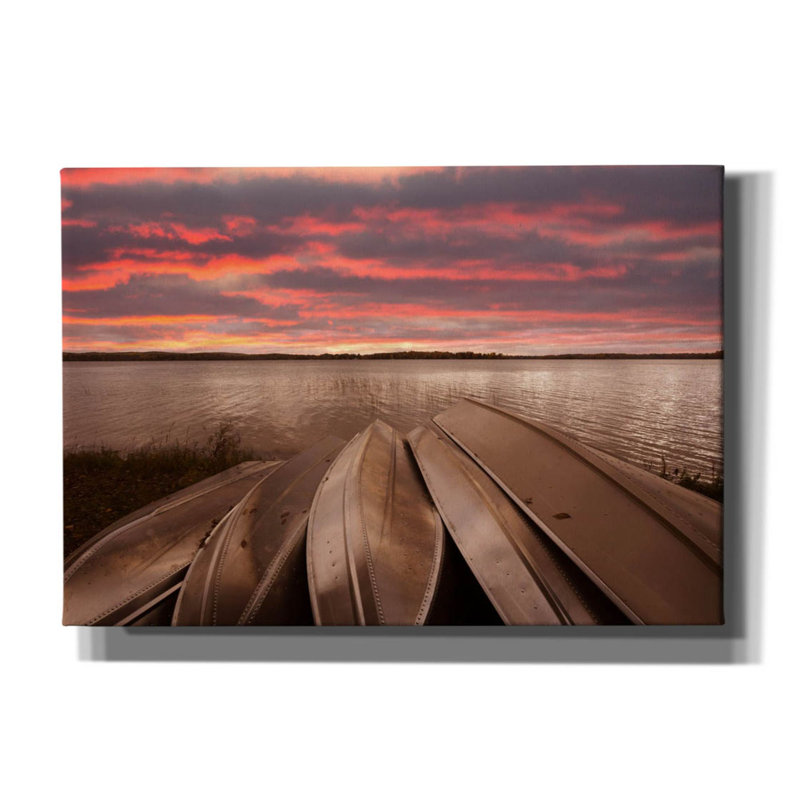 Cinq bateaux au coucher du soleil, Interlochen, Michigan 14 sur toile par Monte Nagler, H 18 po x l 26 po x P 0,75 po