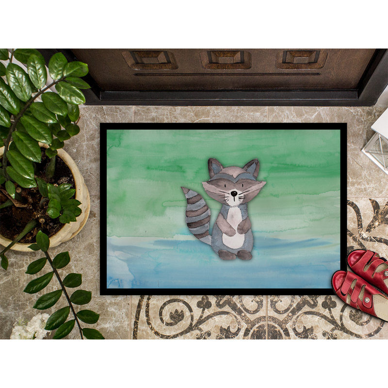 Tapis de porte d’extérieur anti-dérapant aquarelle raton laveur Raul, Rectangle 2 pi x 3 pi