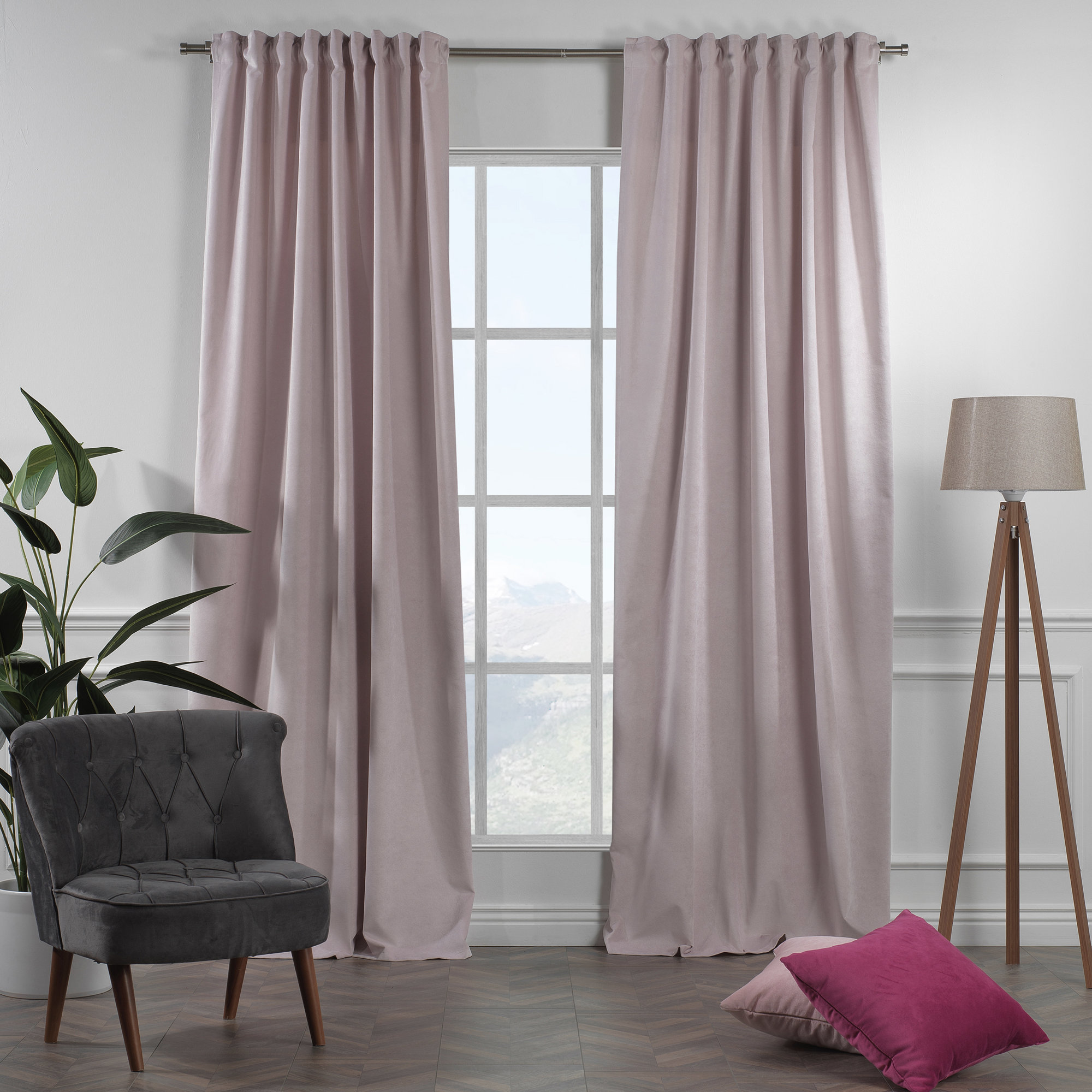 Matte Velvet Extra Wide x Extra Long Custom Made Decorative Double Panel, 74 Light Pink, 52" W x 72" L