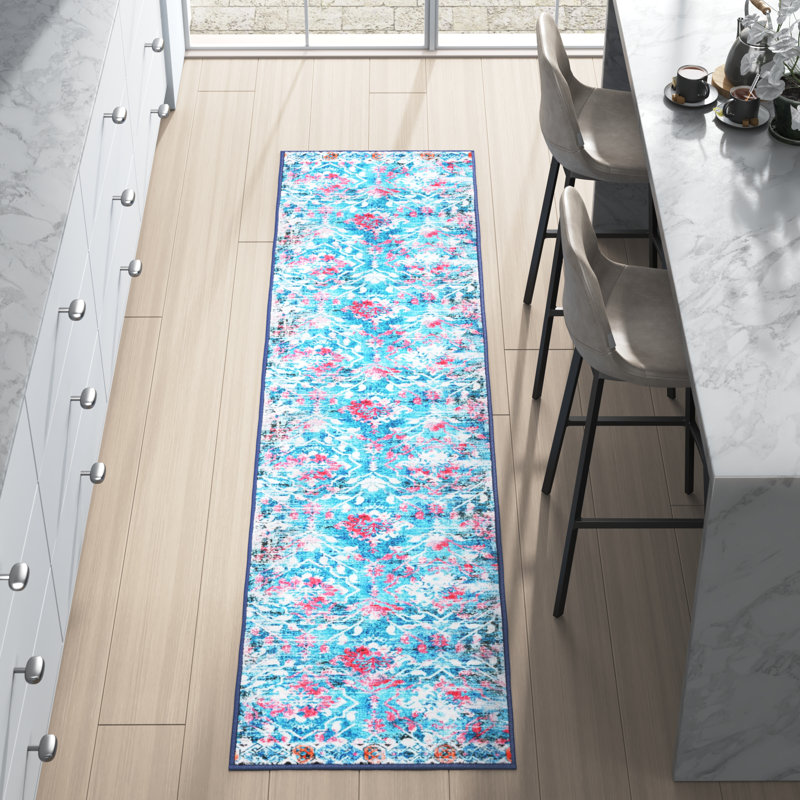 Tapis bleu clair / rose Dall, Tapis de couloir 2 pi 2 po x 9 pi