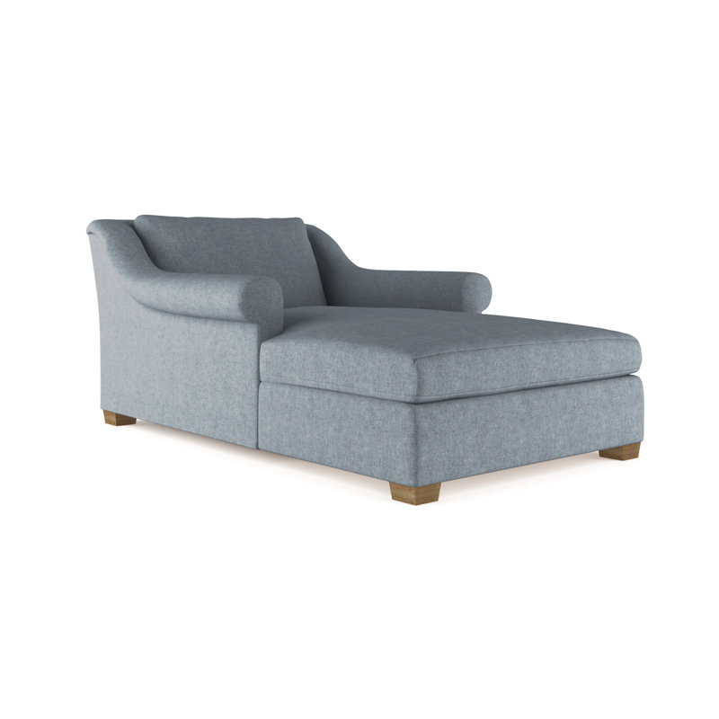 Thompson Chaise Lounge, Plush Velvet Blue Print, Weathered