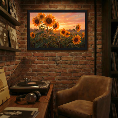 Plants & Flowers Sunflower Field Sunset Landscape Art Print