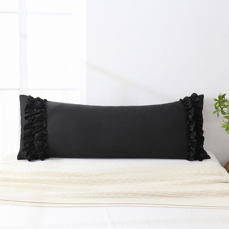 Housse de coussin noir, housse de coussin chic à volants, 20 po x 54 po, ensemble de 1 taie d'oreiller à volants vintage de style champêtre français, microfibre délavée