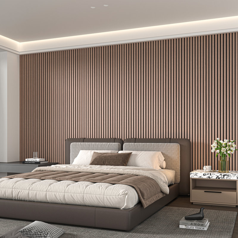 94" x 24" Acoustic Wood Wall Panels – Soundproof 3D Slat Design for Walls & Ceilings, Decorative Wooden Wall Covering, Brown
