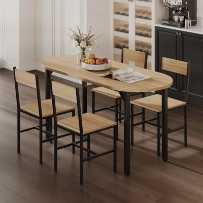 Ensemble de table de salle à manger 5 pièces pour 4 personnes, table de cuisine moderne avec 4 chaises pour la cuisine et la salle à manger, chêne foncé