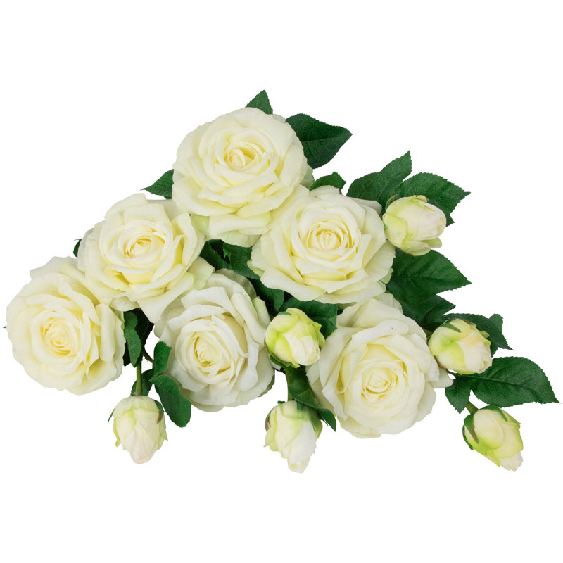 Set of 6 White Real Touch Artificial Rose Stems