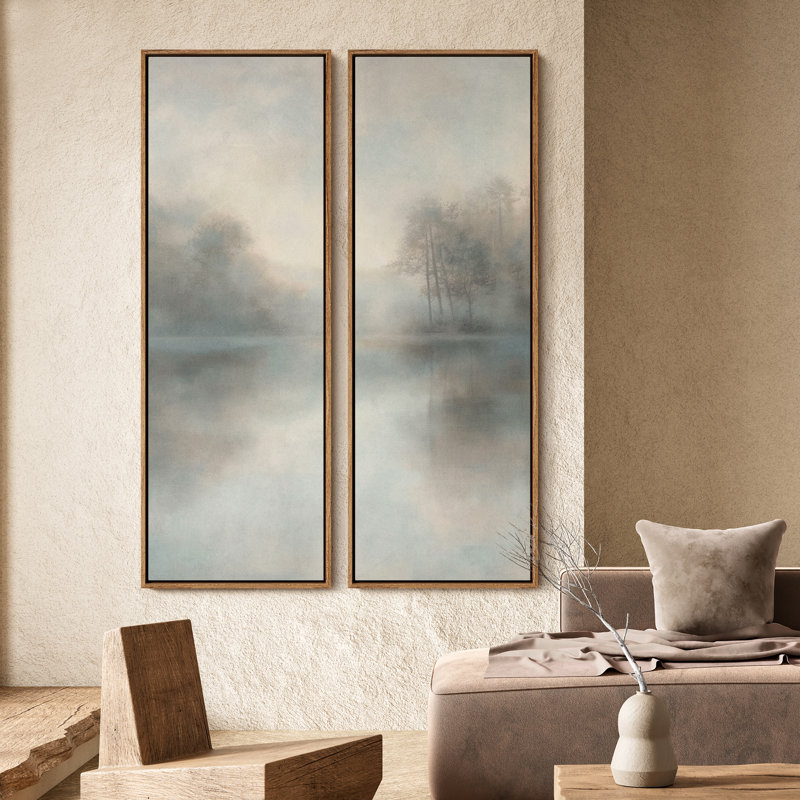 Serene Misty Landscape art mural - ensemble de 2 toiles encadrées 20 x 60 pouces, Naturel