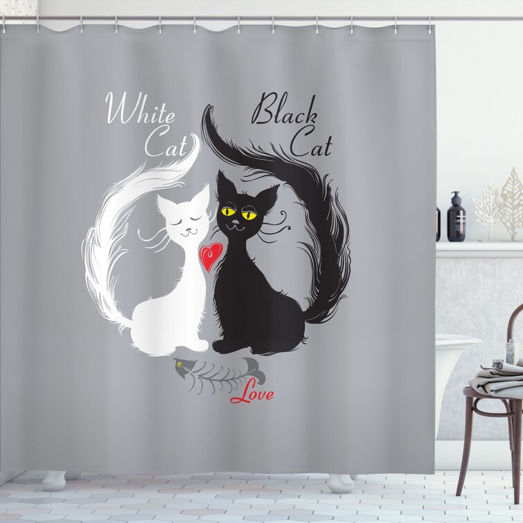 Cat Shower Curtain Set + Hooks East Urban Home Size: 69 H x 105 W
