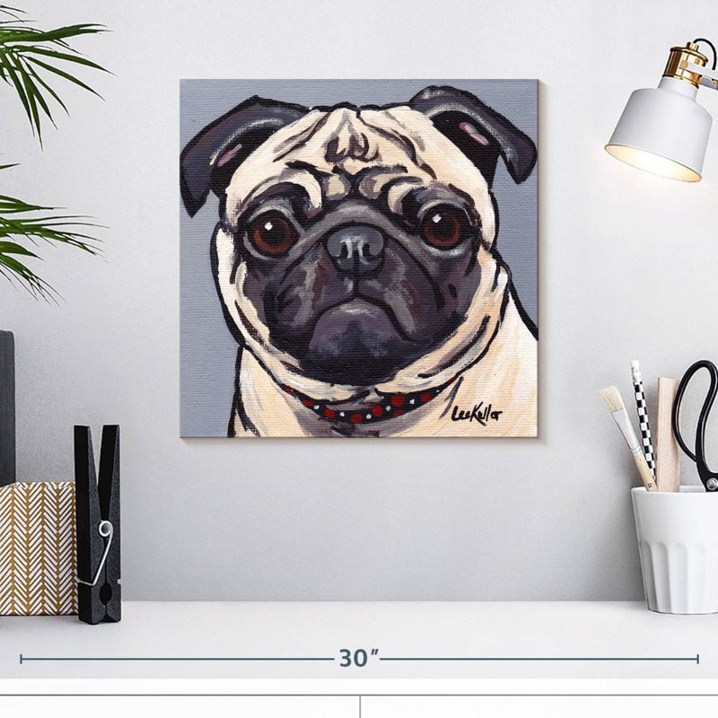 Pug On Gray, 16" H x 16" W