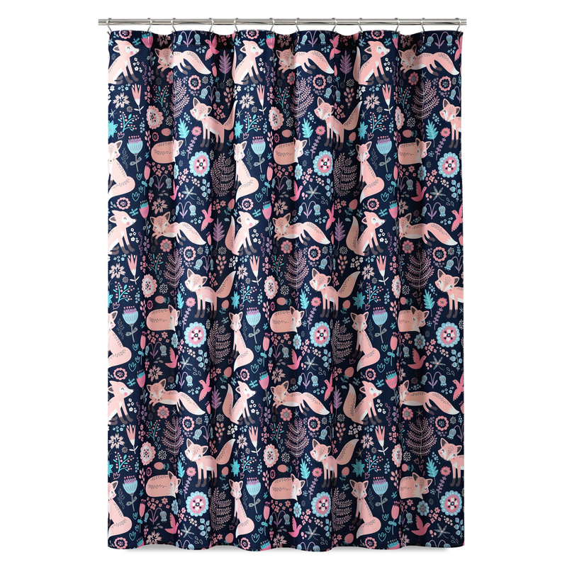 Rideau de douche simple , Bleu marine / rose