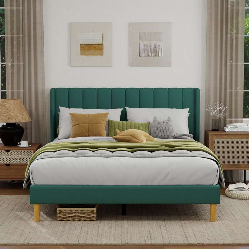 Sutter Upholstered Wingback Bed, Queen, Green