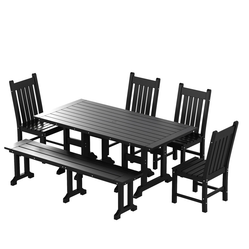 Ensemble de salle à manger rectangulaire pour 6 personnes 71 po Laguna, Noir